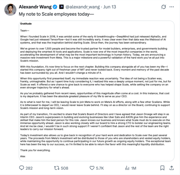 信德 150亿美元！28岁华裔天才官宣加入Meta，扎克伯格掀翻AI牌桌！